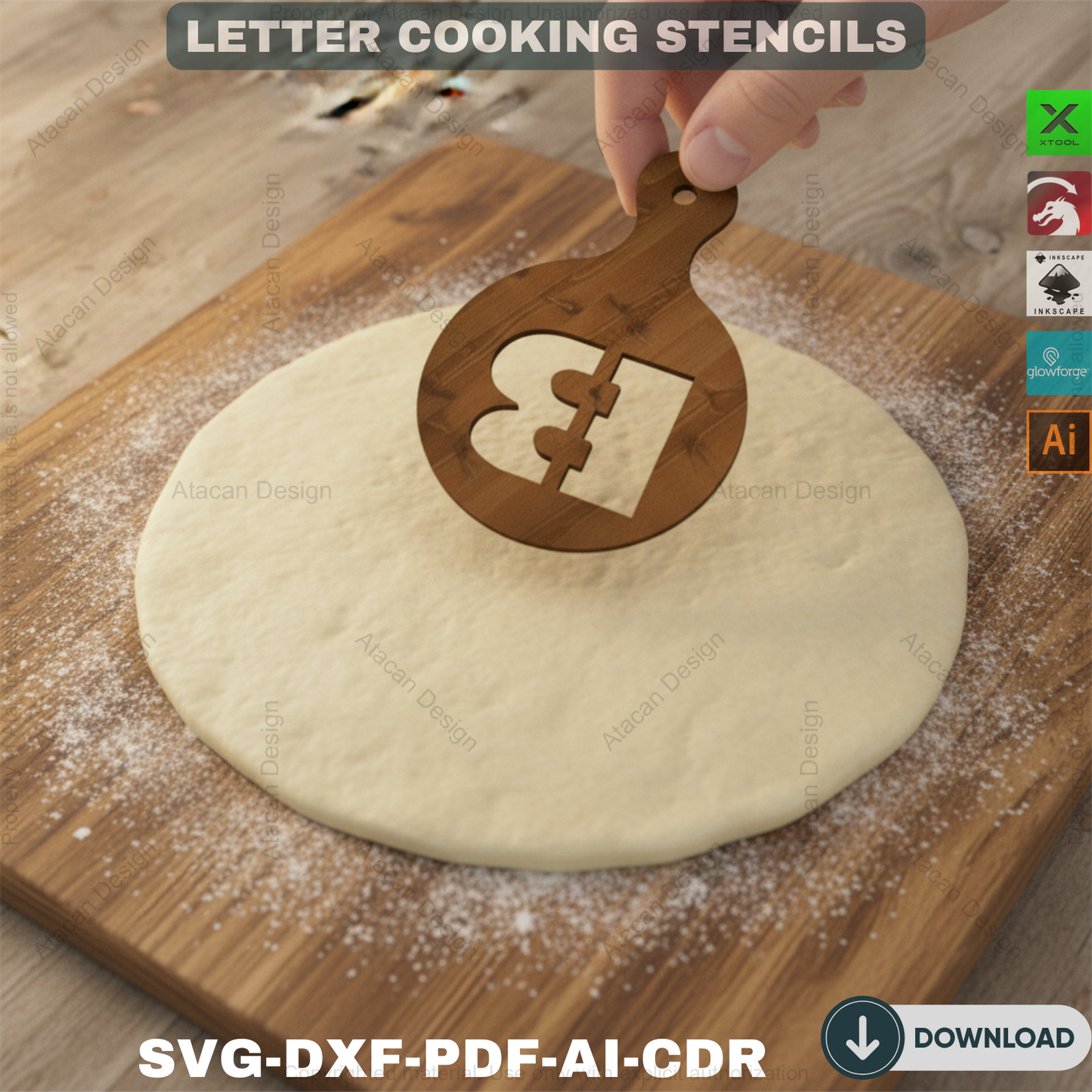 Laser Cut Wooden Letter Cooking Stencil for Dough Decoration / Cooking Stencils / Cake Decorating ADS098