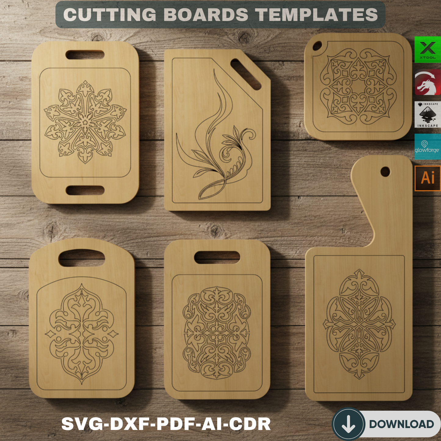 Gourmet Serving Plank CAD Files - Elegant Kitchen Board Laser Ready Designs - Culinary Craft Template Pack