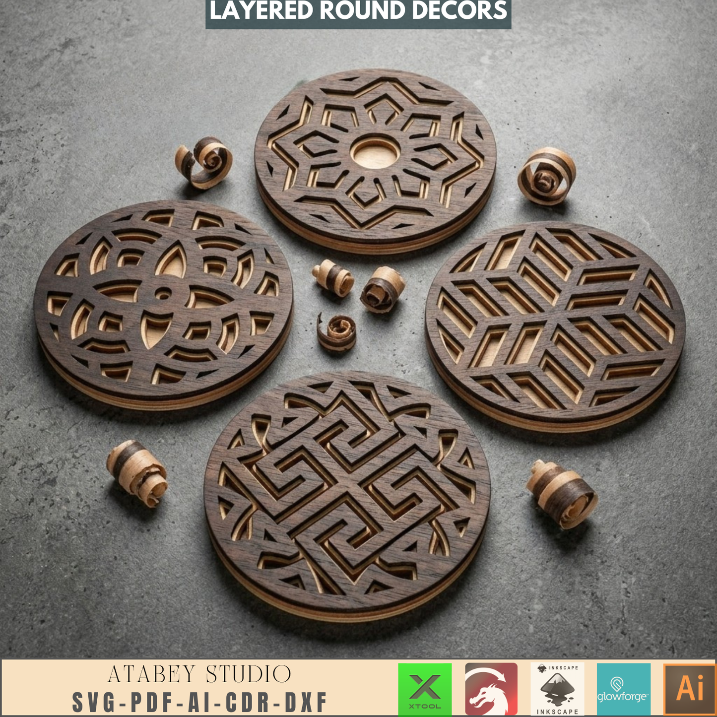 Layered Round Wall Art Laser Cut Files Geometric Plywood Decor 3D Mandala Sign