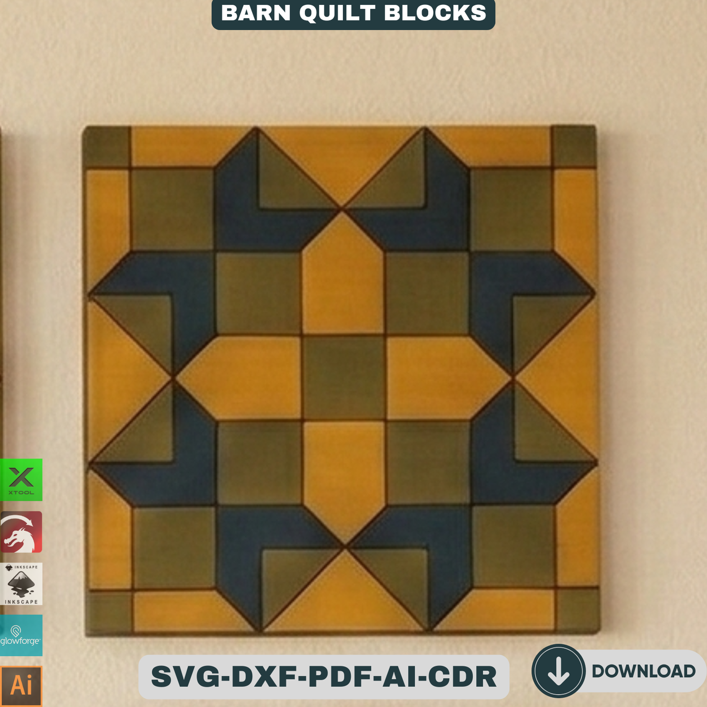 Barn Quilt Blocks, Geometric Patchwork Wall Patterns, DIY Wood Sign Mosaic Decor 937