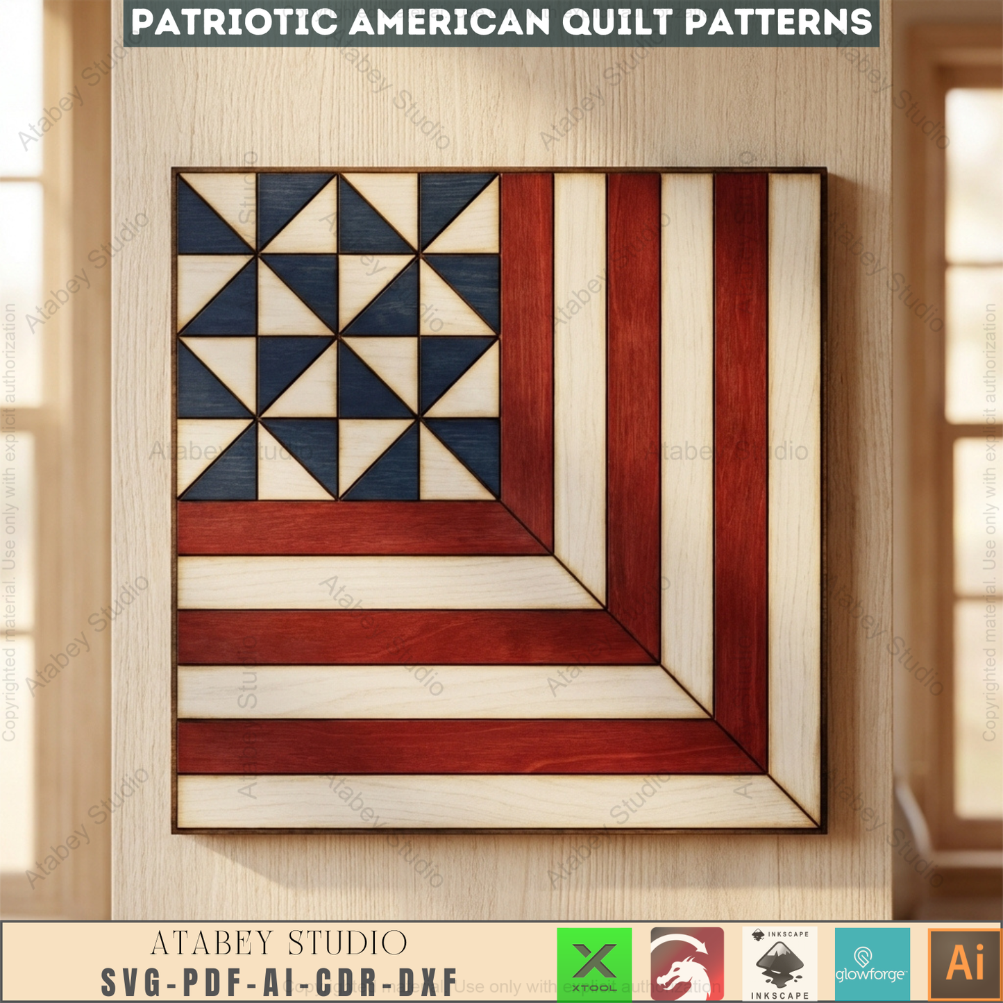 Patriotic Americana Barn Quilt Wood Laser Cut Pattern Fourth of July Wall Art Independence Day USA Star 996