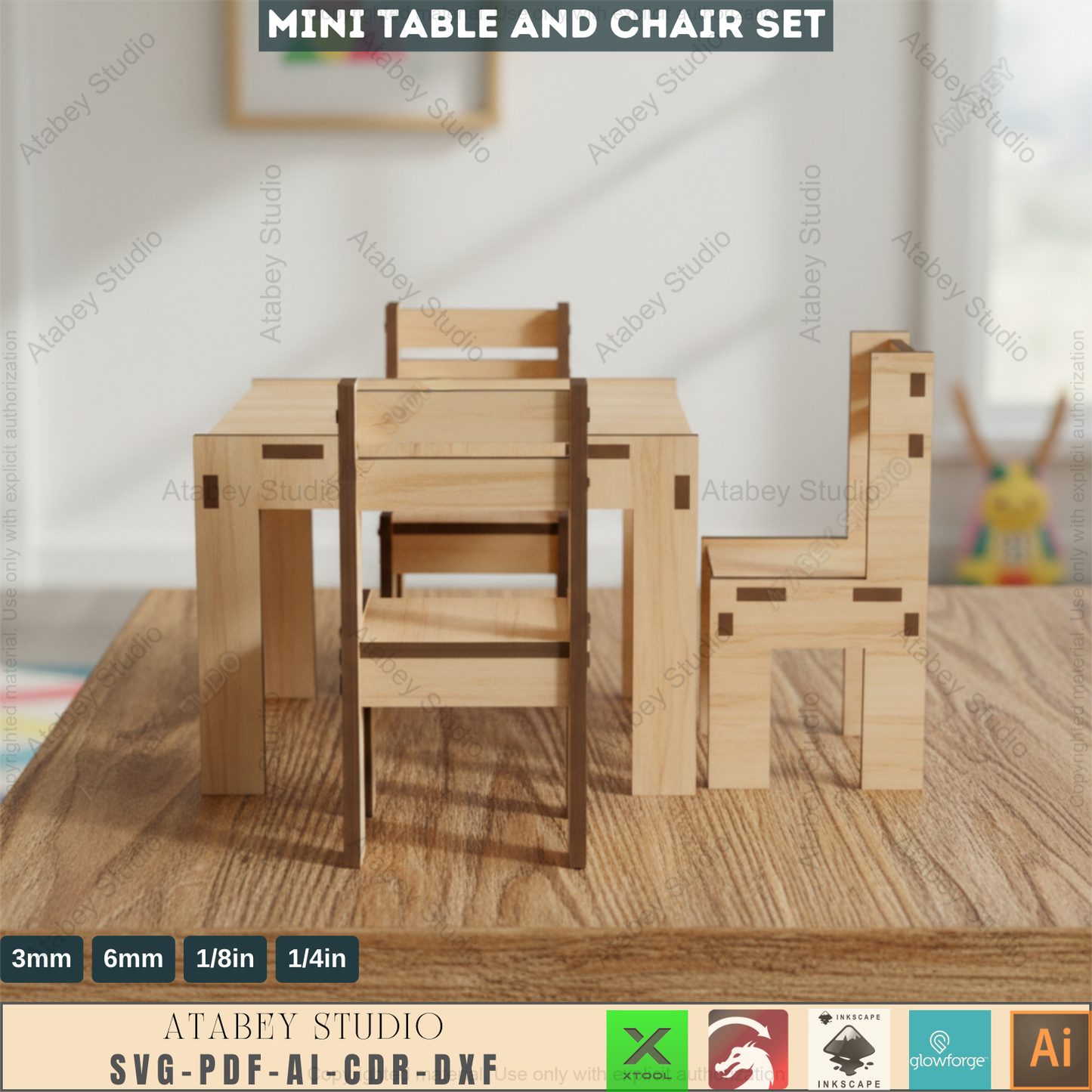 Mini Table Chair Set - Kids Furniture - Children Toy - Dollhouse SVG 332