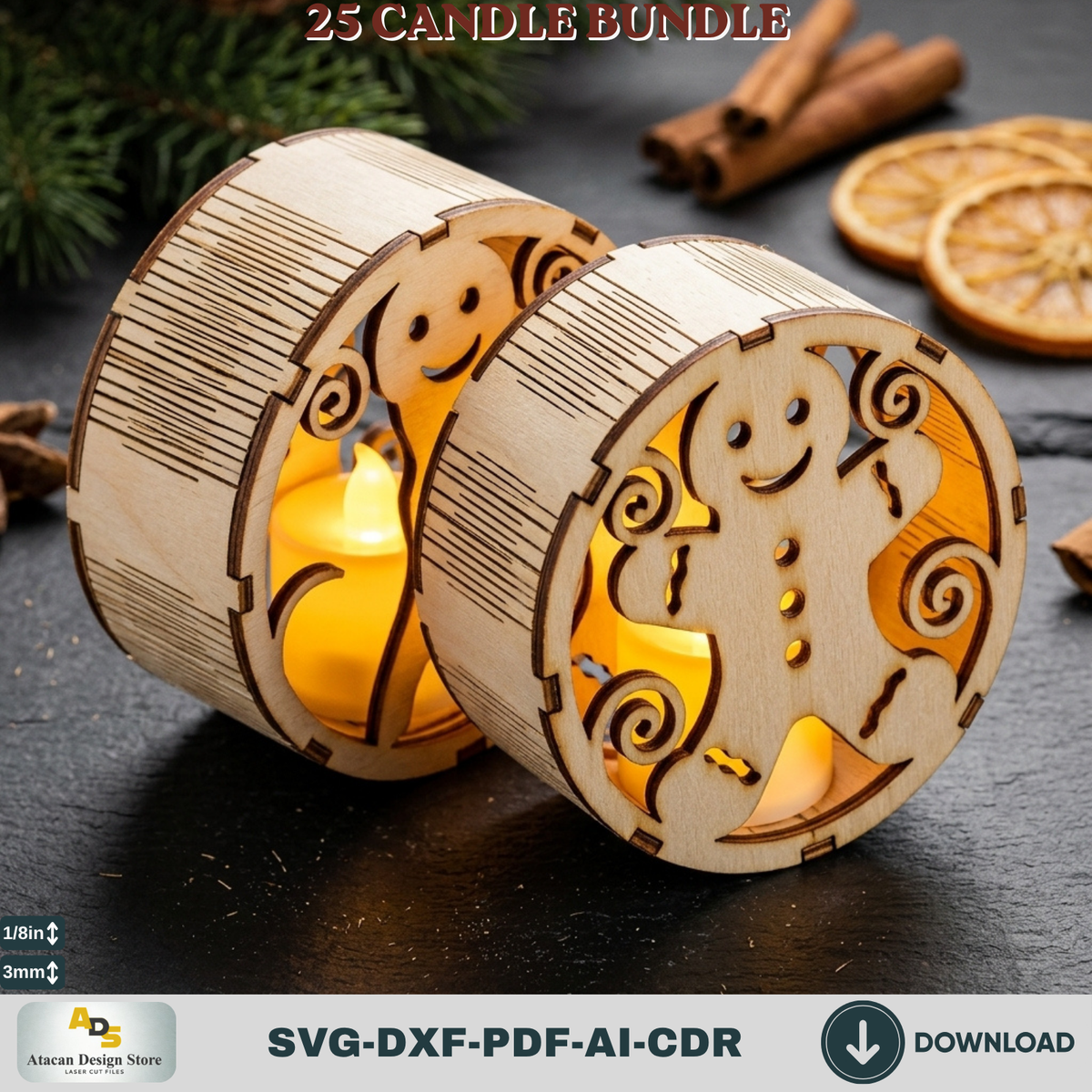 Christmas Tealight Candle Holder Bundle, 25 Laser Cut Round Lantern Templates, Xmas Glowforge Decor