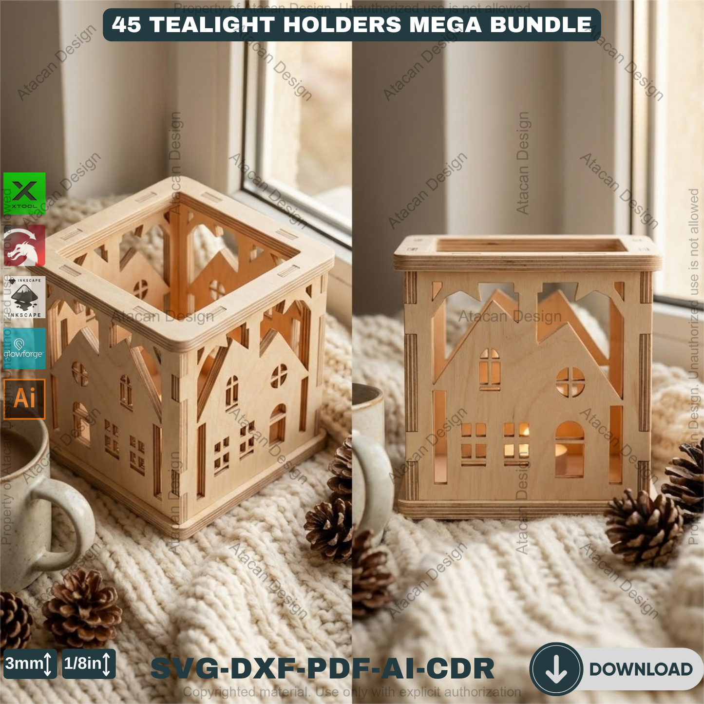 45 Christmas Lantern Templates | Laser Cut Candle Holders | Holiday Tealight Box Bundle | Festive Light Decor Cutting Designs 921