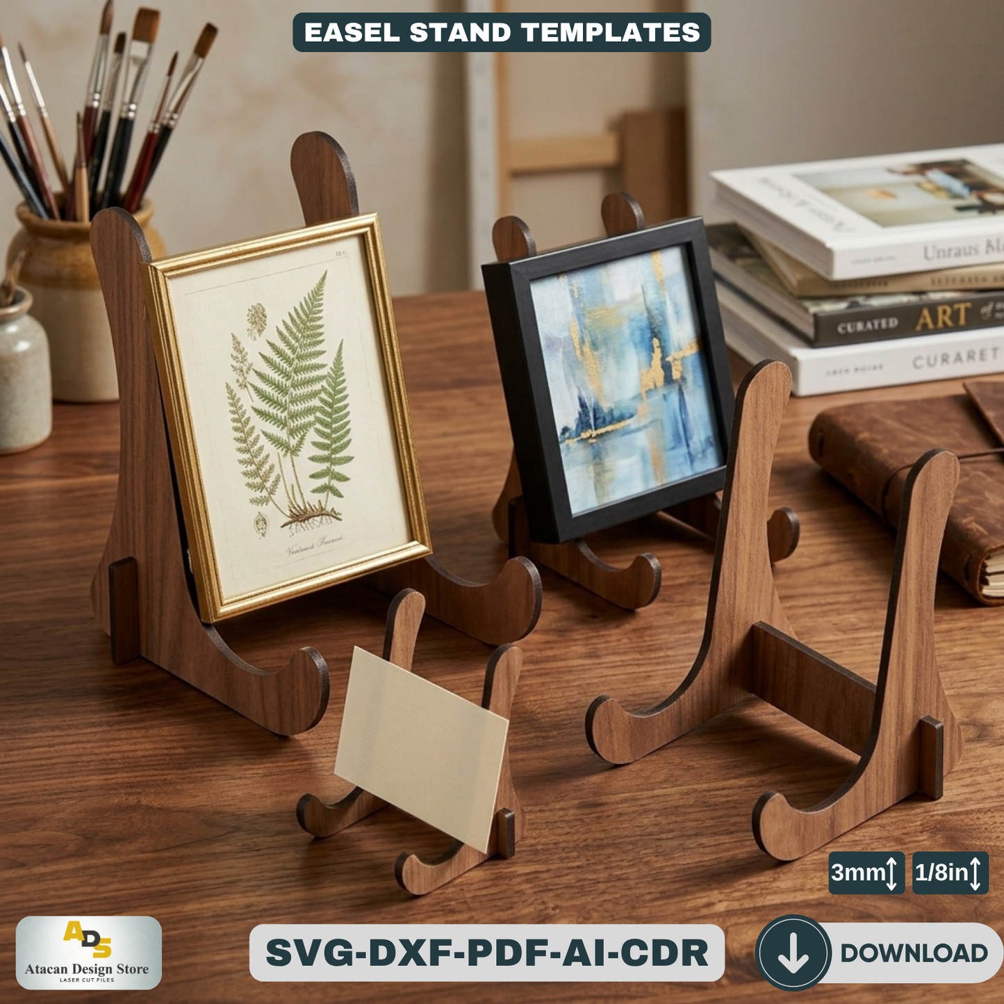 Wooden Easel Stand Laser Cut Template Art Display Holder for Frames and Signs 083