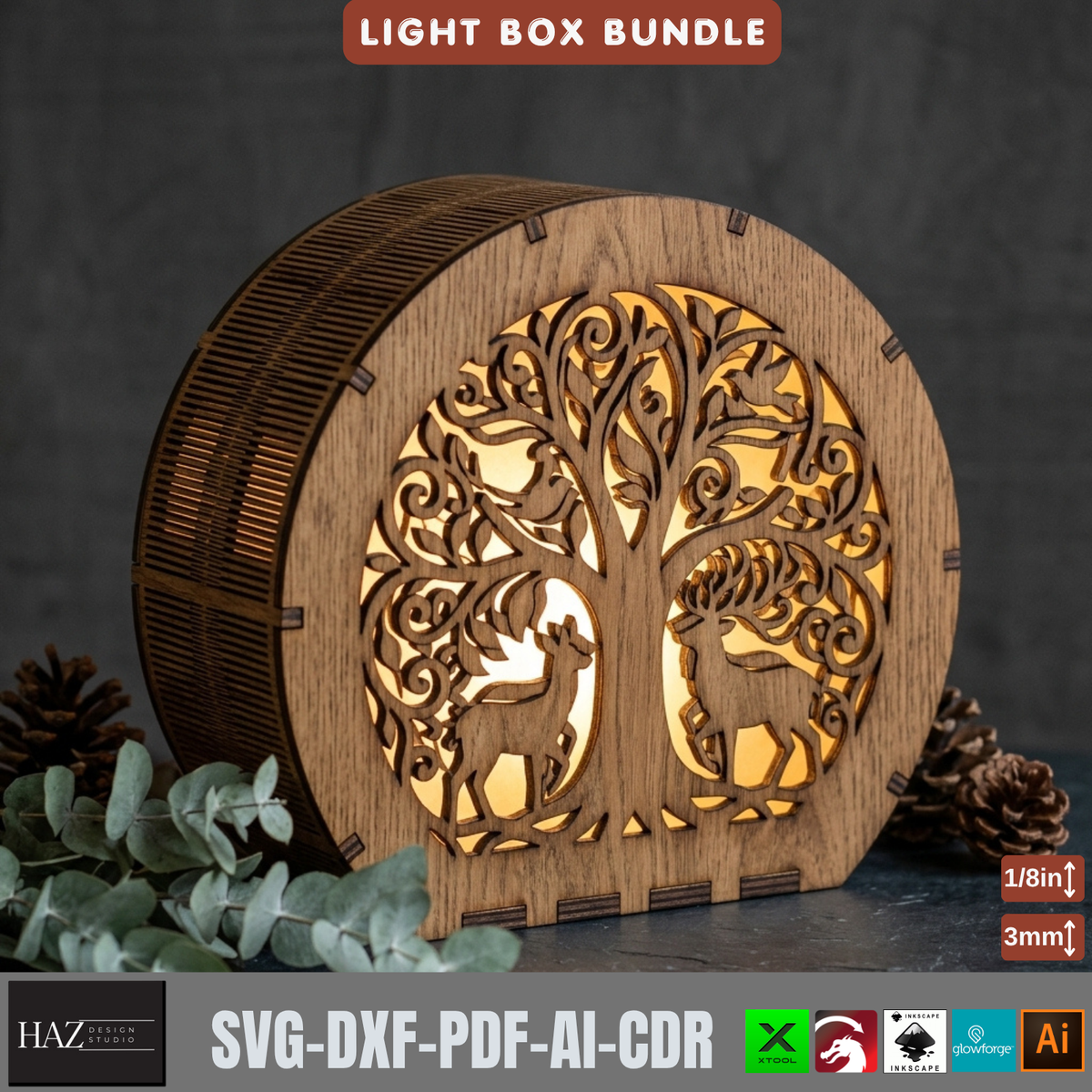 Laser Cut Christmas Lantern Bundle, Wooden Tealight Holders, Winter Scene Light Box Designs