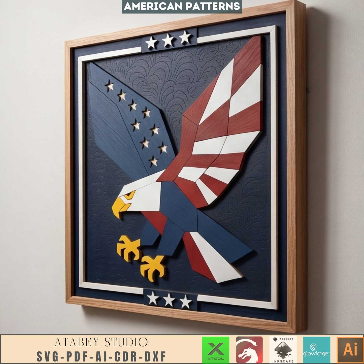American Eagle Patriotic Wall Art Independence Day Home Decor USA Wood Sign Pattern