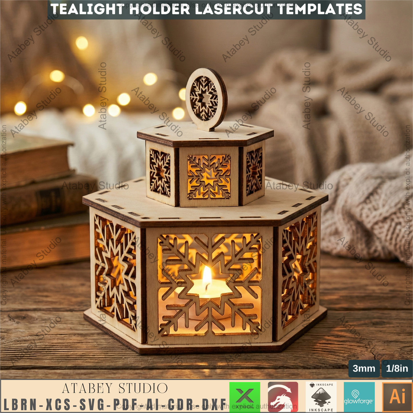 Christmas Tealight Holders with Lid / Lantern Laser Cut Files / Tabletop Candles / New Year Decor 976
