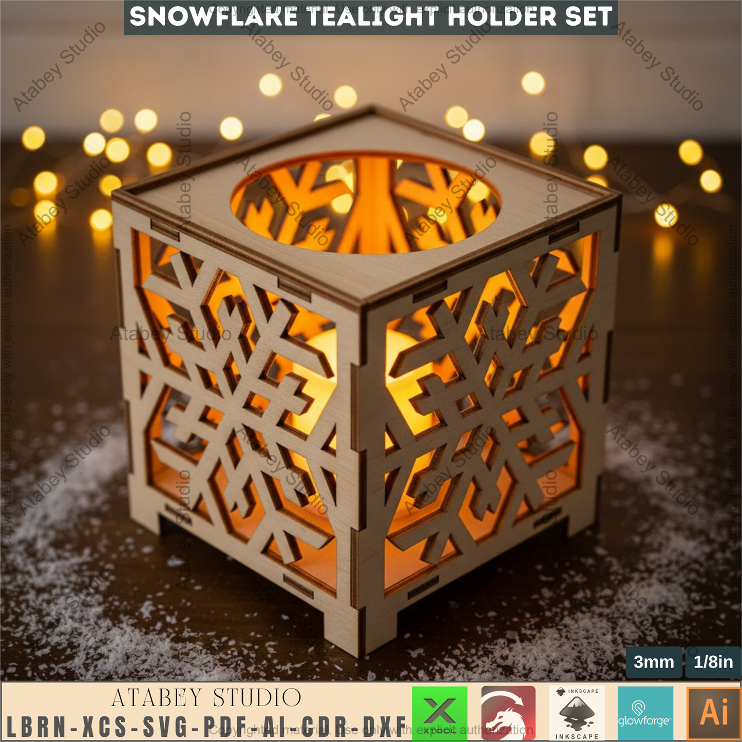 Snowflake Tealight Holder Laser Cut Files, Christmas Lantern Box SVG, Wooden Candle Holders 979