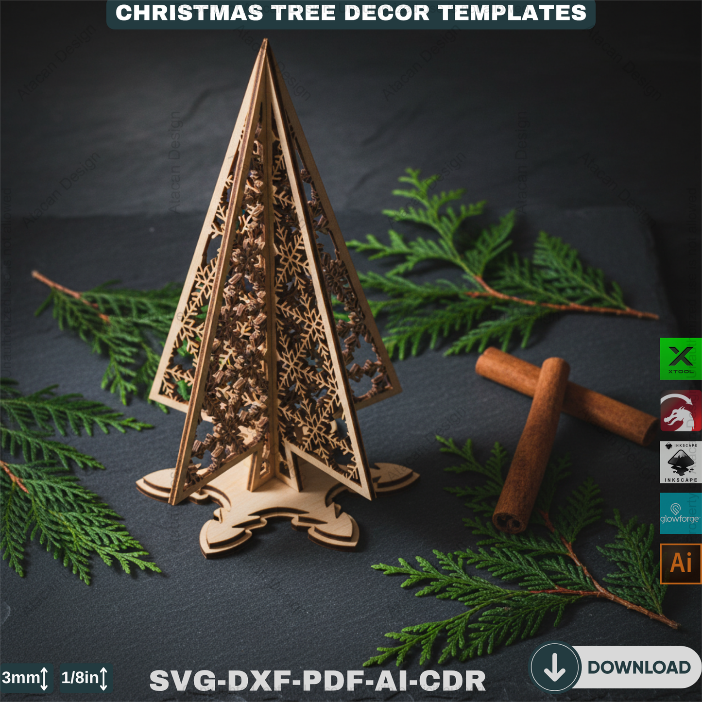 Christmas Ornament Tree With Pattern Laser Cut Files, Festive Holiday Shelf Sitter, Wooden Tabletop Decor Trees 912