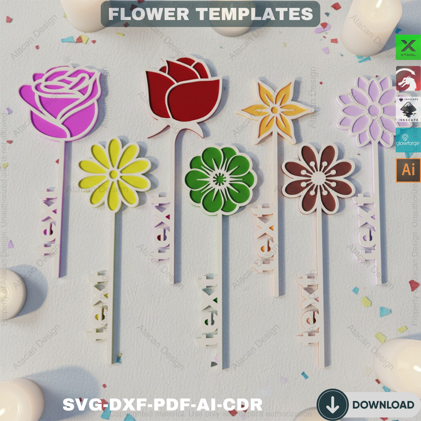 Laser Cut Flower Design Templates - Perfect for Valentine’s Day Gifts or Personalized Name Decor 817