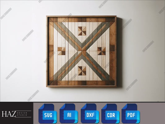 Geometric Wood Quilt Wall Art Svg, Ai, Dxf, Pdf - Laser Cut Digital Patterns 215