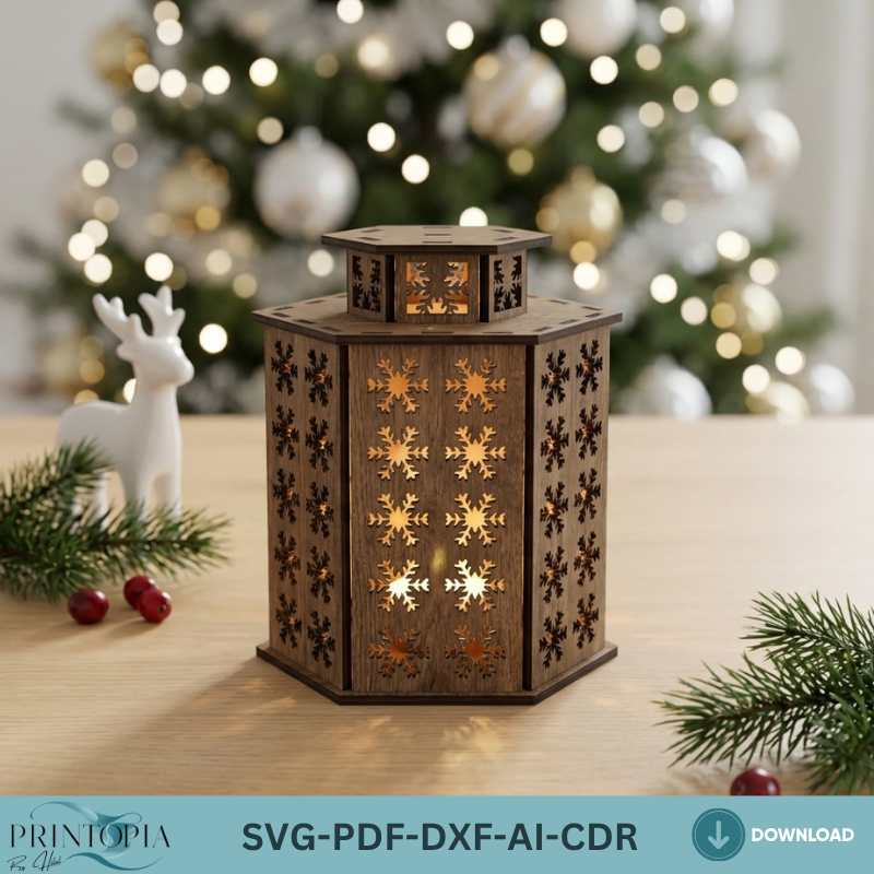 Laser Cut Christmas Lantern Wooden Snowflake Tealight Lamp 3 Sizes Holiday Home Decor 3D