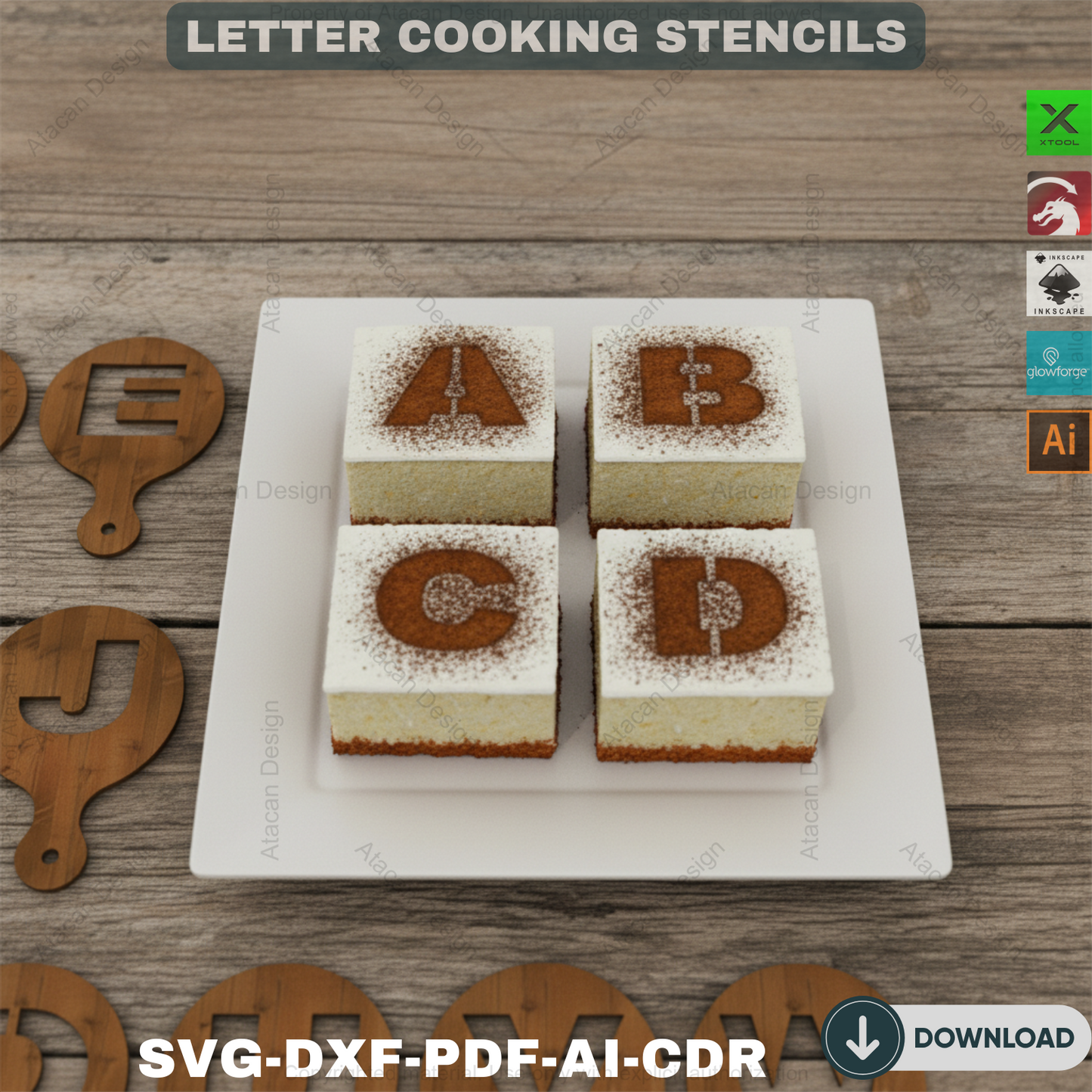 Laser Cut Wooden Letter Cooking Stencil for Dough Decoration / Cooking Stencils / Cake Decorating ADS098