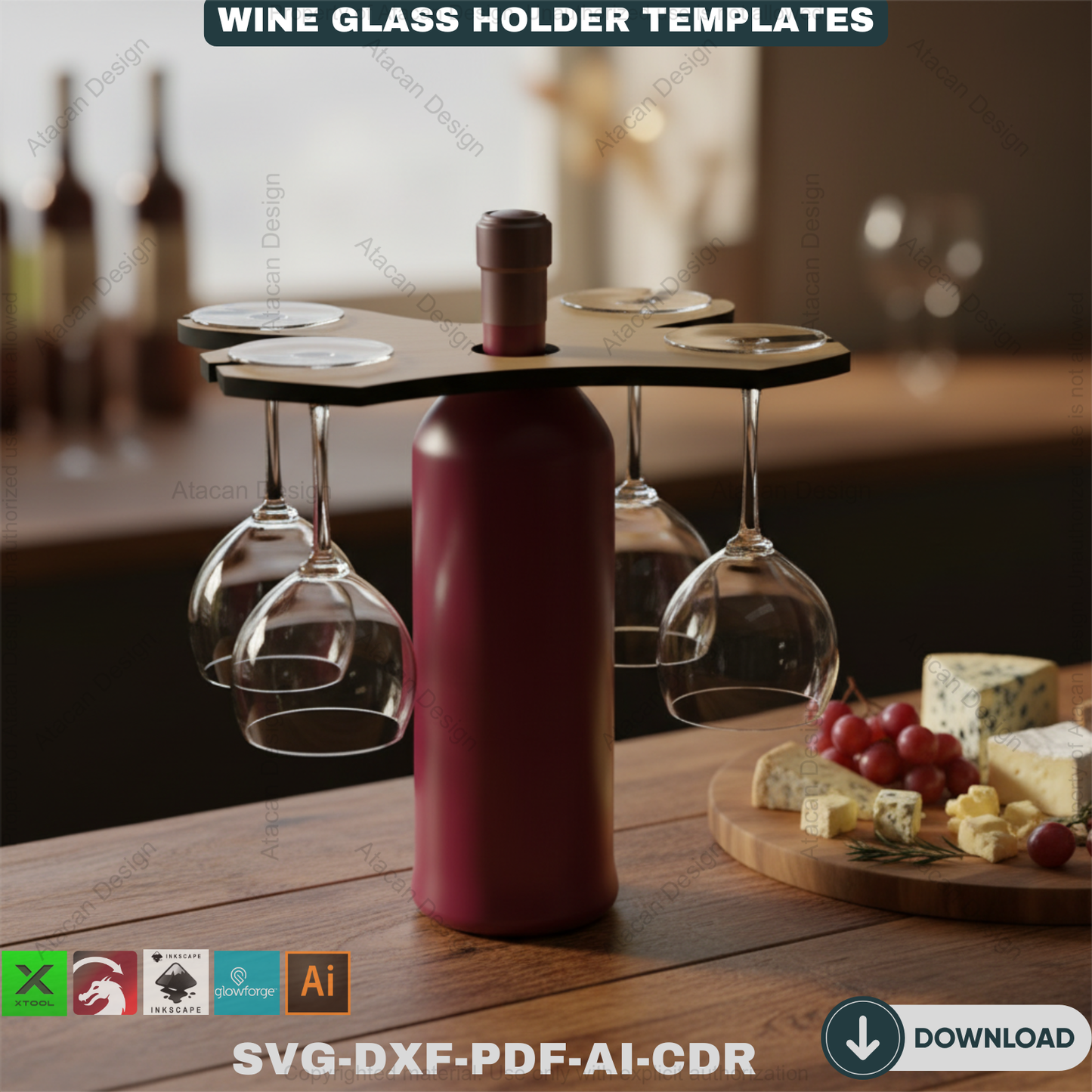 15 Designs Laser Cut Wine Caddy Glass Holder / Any Material Thickness 252