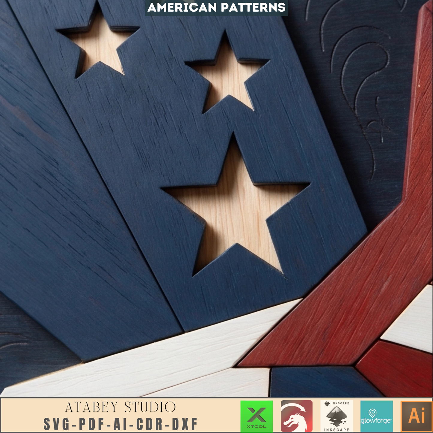 American Eagle Patriotic Wall Art Independence Day Home Decor USA Wood Sign Pattern