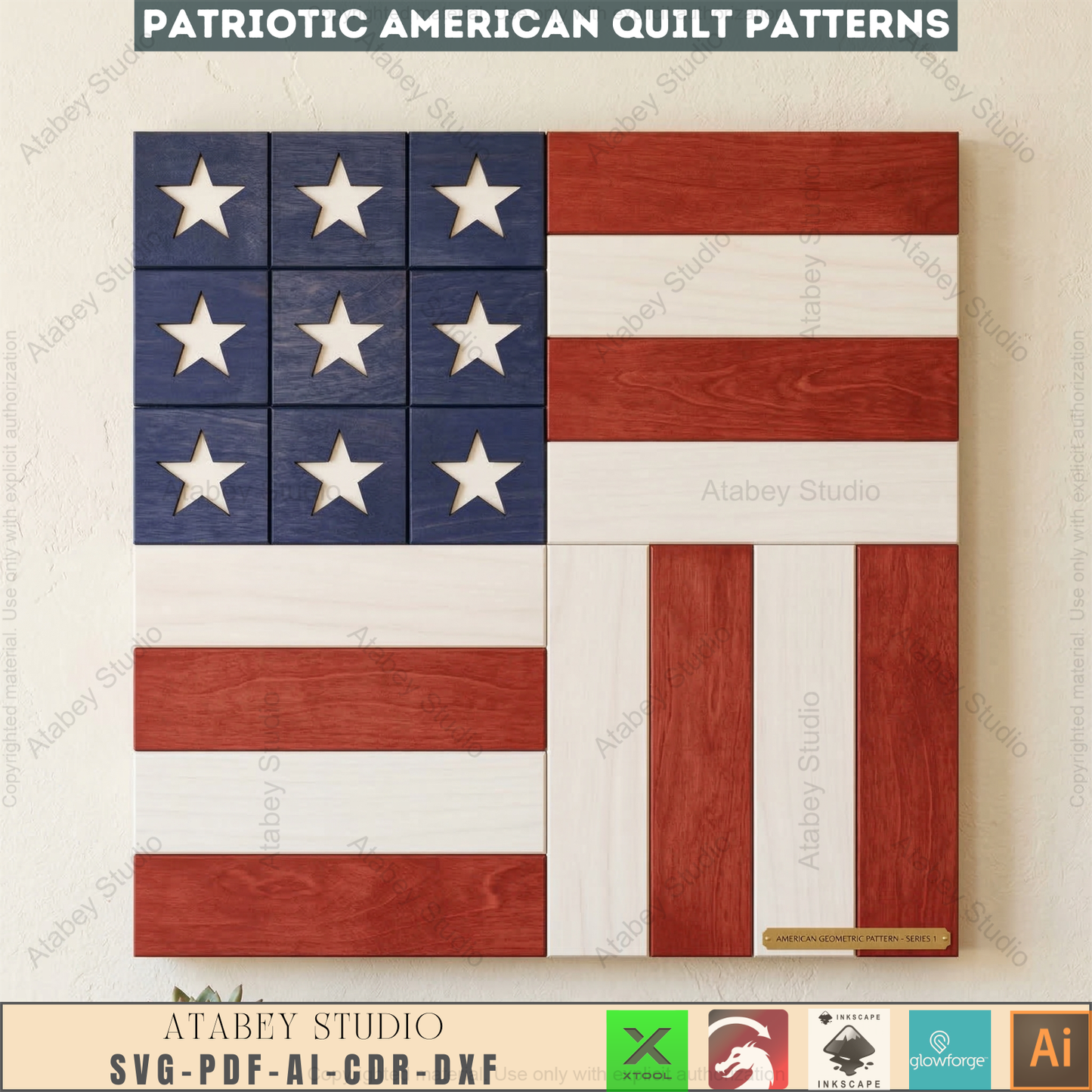 Patriotic Americana Barn Quilt Wood Laser Cut Pattern Fourth of July Wall Art Independence Day USA Star 996