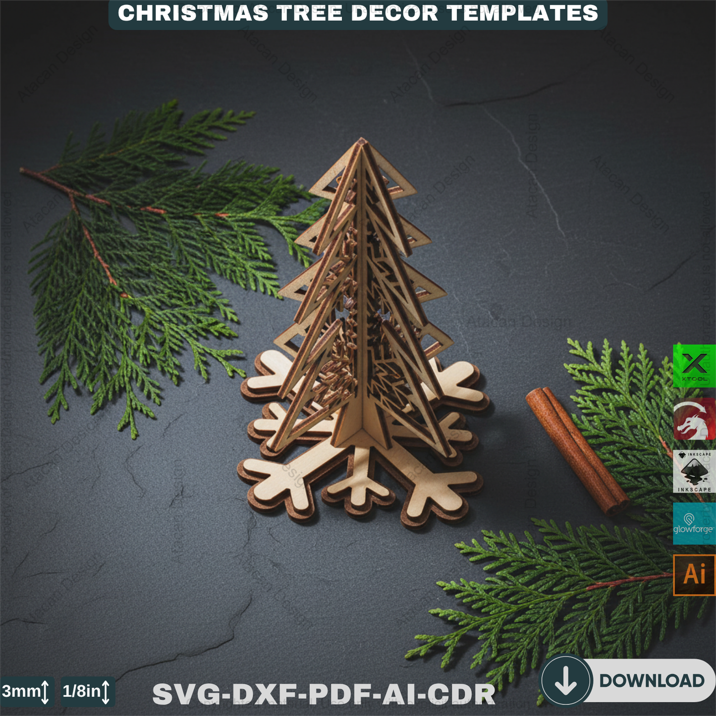 Christmas Ornament Tree With Pattern Laser Cut Files, Festive Holiday Shelf Sitter, Wooden Tabletop Decor Trees 912