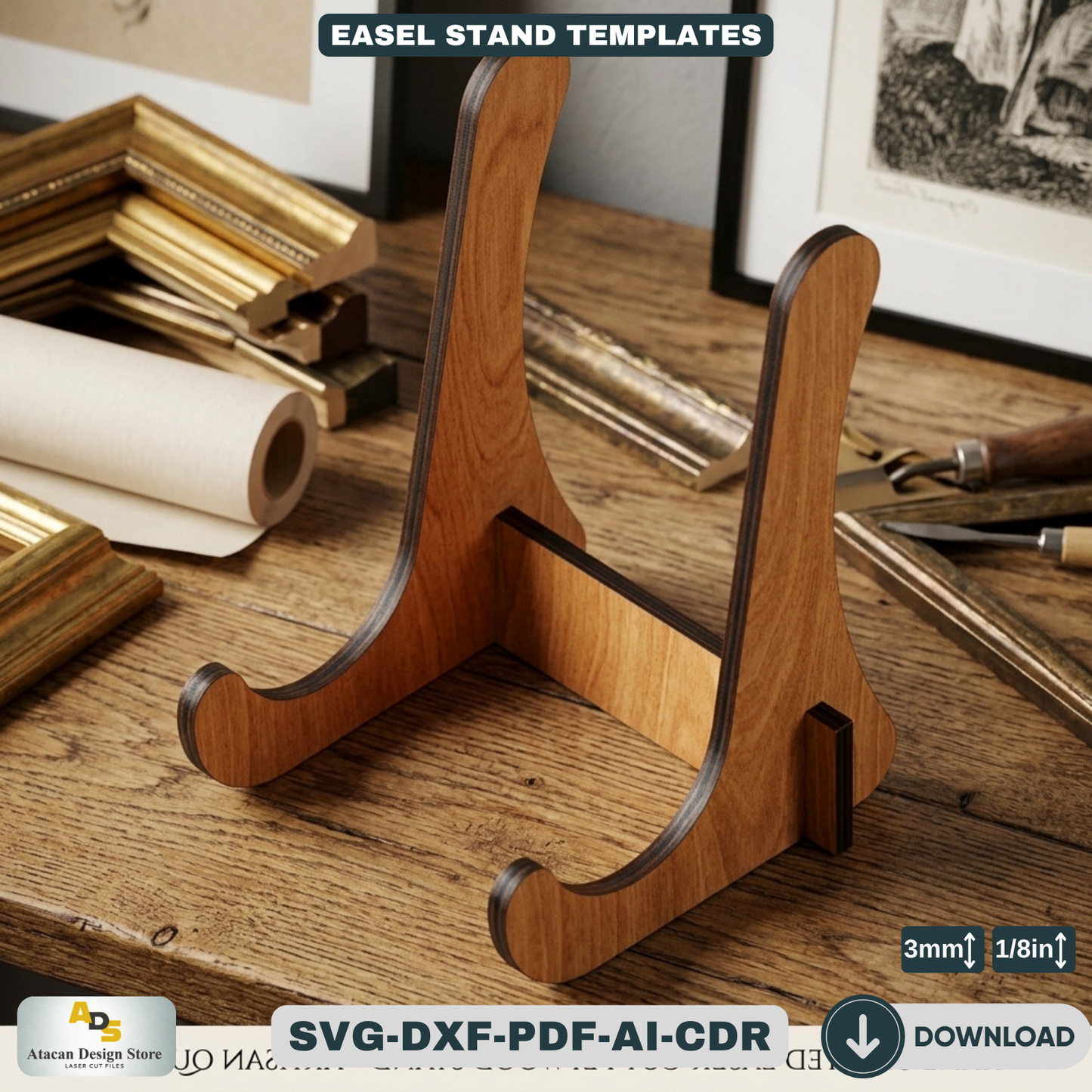 Wooden Easel Stand Laser Cut Template Art Display Holder for Frames and Signs 083