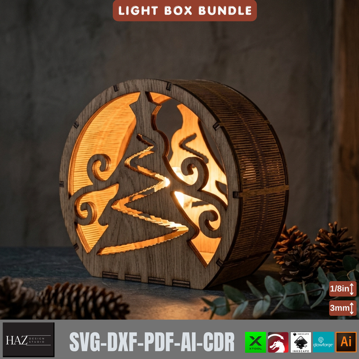 Laser Cut Christmas Lantern Bundle, Wooden Tealight Holders, Winter Scene Light Box Designs