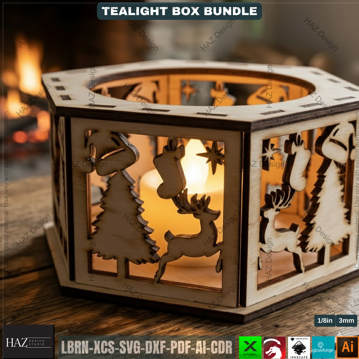 Christmas Candle Lantern Bundle | Tealight Holder Laser Cut Files | Holiday Table Decor 506