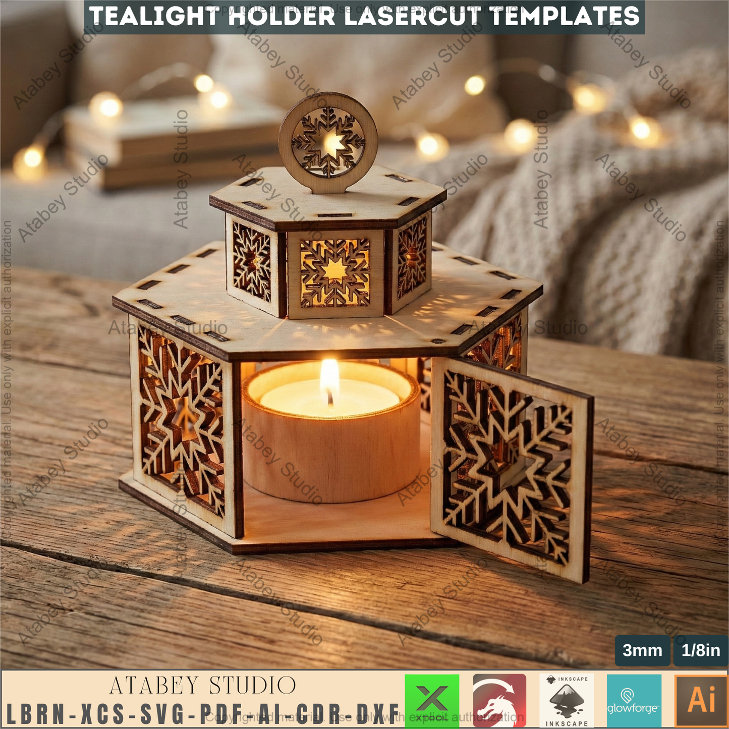 Christmas Tealight Holders with Lid / Lantern Laser Cut Files / Tabletop Candles / New Year Decor 976