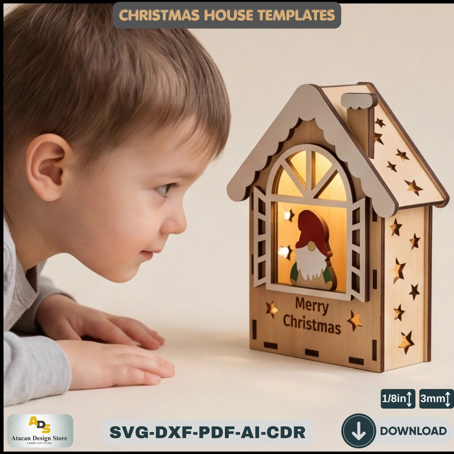 Christmas House Lantern Gnome Tealight Holder Template Holiday Decor DIY Festive Ornament