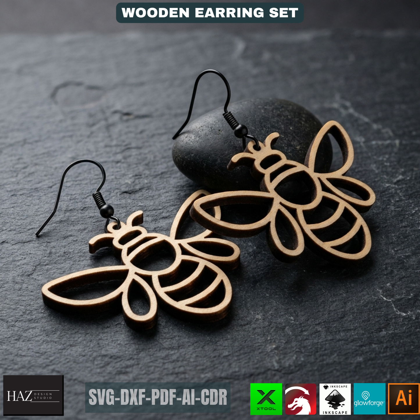 Bee Earring SVG Honeycomb Jewelry Templates Wood Earring Patterns Sun Beehive Earrings