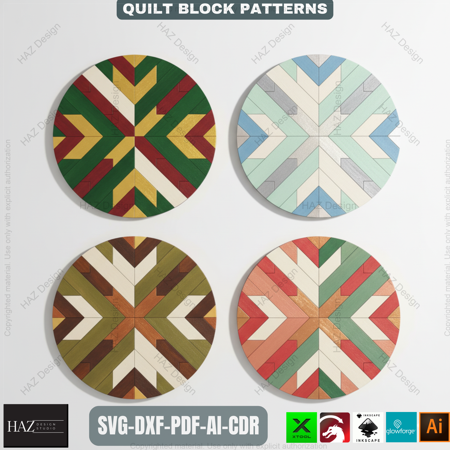 Intricate Geometric Quilt Block Patterns, Digital Download for Laser Cutting, Barn Quilt DIY Project Files, Modern Mosaic Art 489