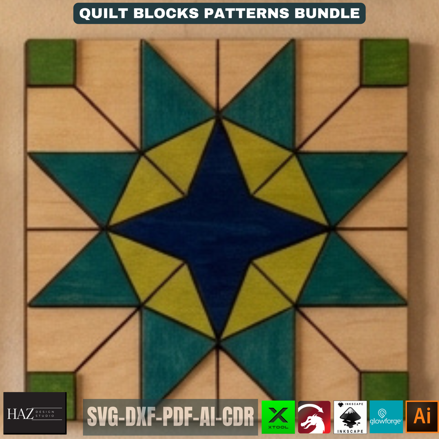 Geometric Wood Quilt Block Pattern, Modern Mosaic Wall Art Template, DIY Farmhouse Decor Sign 518