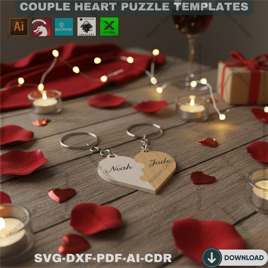 Couple Heart Keychain Laser Cut Files / Our Hearts Keyring Laser vector files / SVG DXF CDR Ai 304