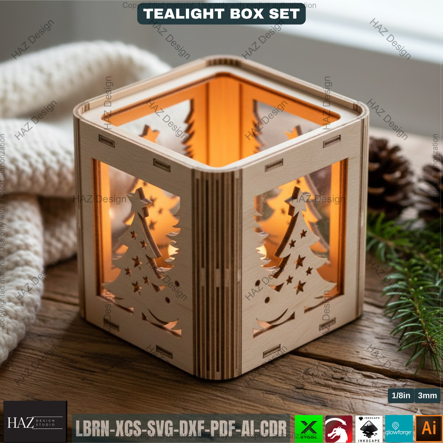 Christmas Ornament Candle Box, Wooden Luminary Vector, Flexible Plywood Lantern, Xmas Centerpiece Laser Plan, Holiday Votive Holder DIY 503