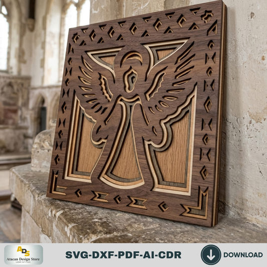 3D Angel Wall Decor Laser Cut Pattern, Religious Shadow Box Plaque, Christian Gift Glowforge Design