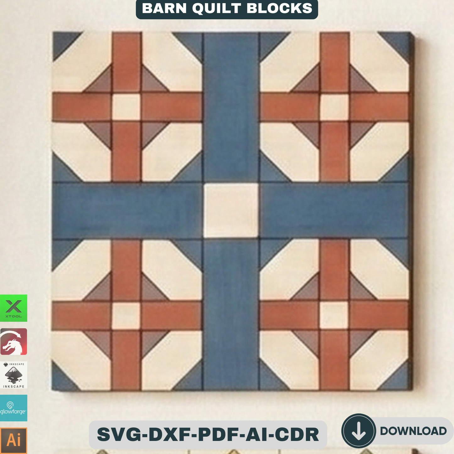 Barn Quilt Blocks, Geometric Patchwork Wall Patterns, DIY Wood Sign Mosaic Decor 937