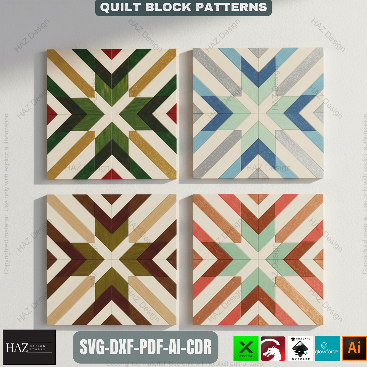 Intricate Geometric Quilt Block Patterns, Digital Download for Laser Cutting, Barn Quilt DIY Project Files, Modern Mosaic Art 489