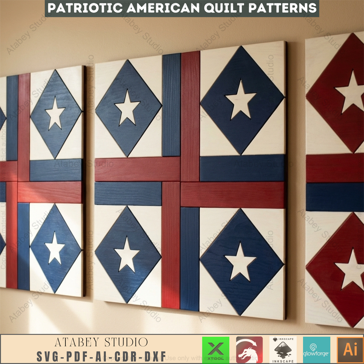 Patriotic Americana Barn Quilt Wood Laser Cut Pattern Fourth of July Wall Art Independence Day USA Star 996