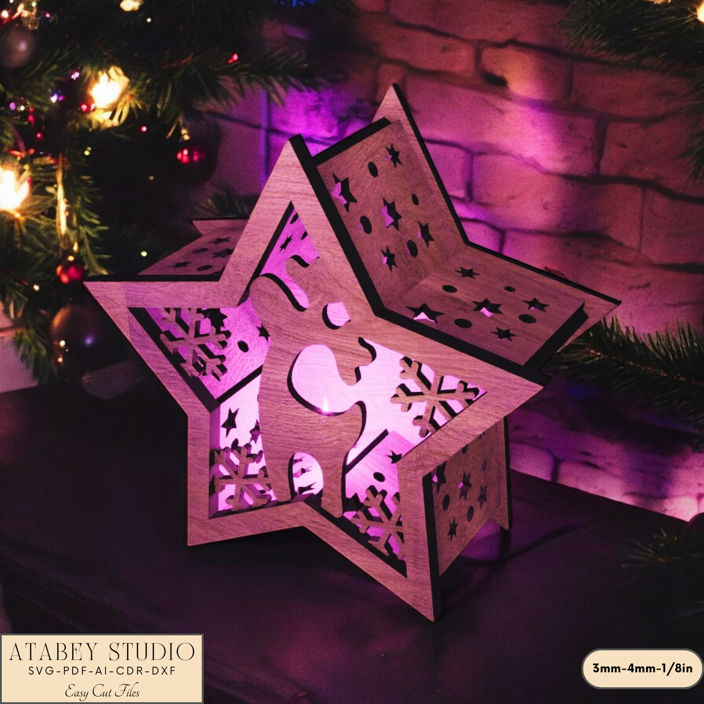 Christmas Star Lantern – Laser Cut Candle Holder for Festive Night Christmas Lantern with Snowy Scene for Holiday Decor 905