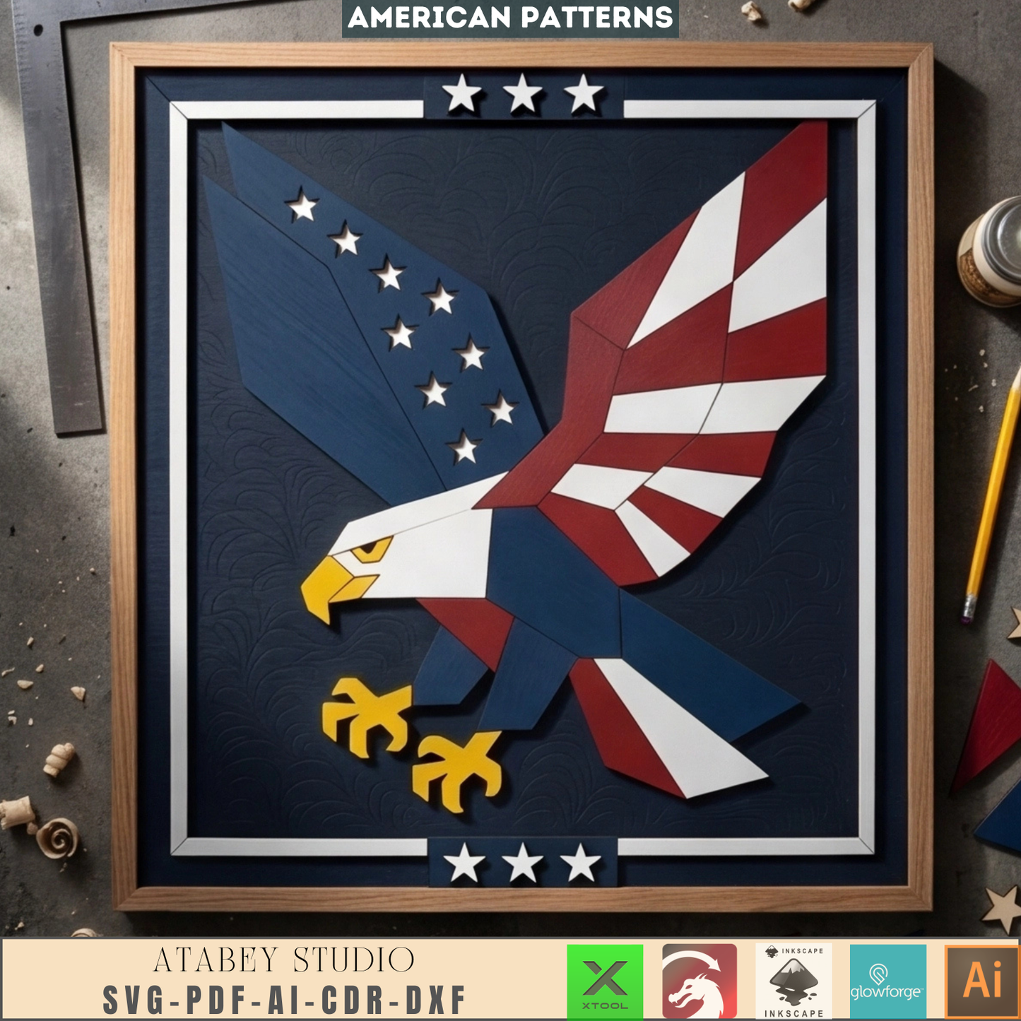 American Eagle Patriotic Wall Art Independence Day Home Decor USA Wood Sign Pattern