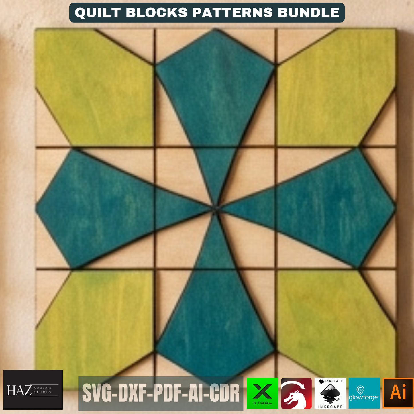 Geometric Wood Quilt Block Pattern, Modern Mosaic Wall Art Template, DIY Farmhouse Decor Sign 518