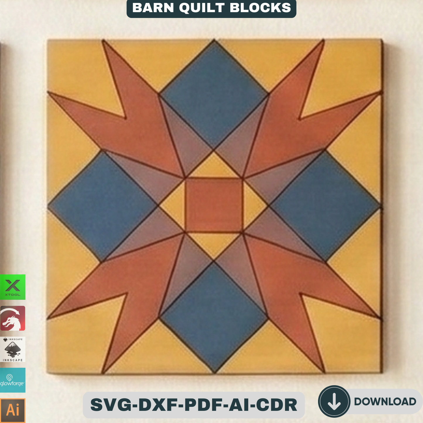 Barn Quilt Blocks, Geometric Patchwork Wall Patterns, DIY Wood Sign Mosaic Decor 937