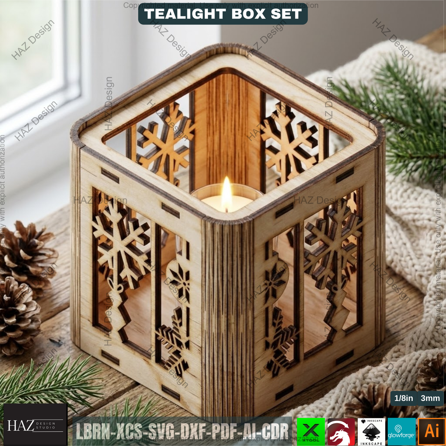 Christmas Ornament Candle Box, Wooden Luminary Vector, Flexible Plywood Lantern, Xmas Centerpiece Laser Plan, Holiday Votive Holder DIY 503