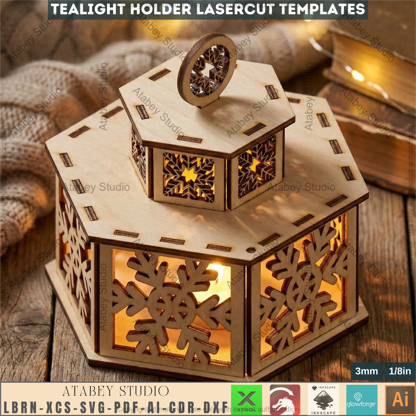 Christmas Tealight Holders with Lid / Lantern Laser Cut Files / Tabletop Candles / New Year Decor 976