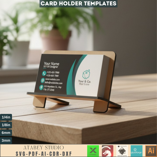 Laser Cut Business Card Holder SVG, DXF, AI, PDF, CDR Files - Desk Organizer Display for Office & Craft Show - Digital Download