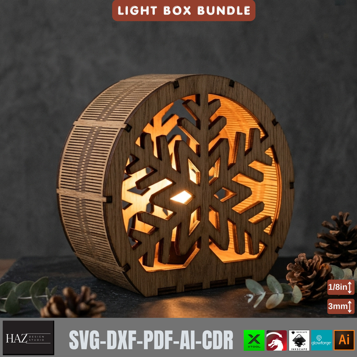 Laser Cut Christmas Lantern Bundle, Wooden Tealight Holders, Winter Scene Light Box Designs