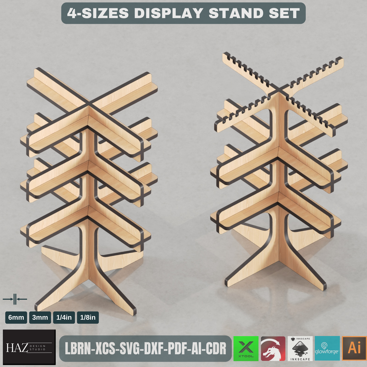 Modern Retail Jewelry Display Laser Plan - Multi-Size Tree for Bracelets & Necklaces 433