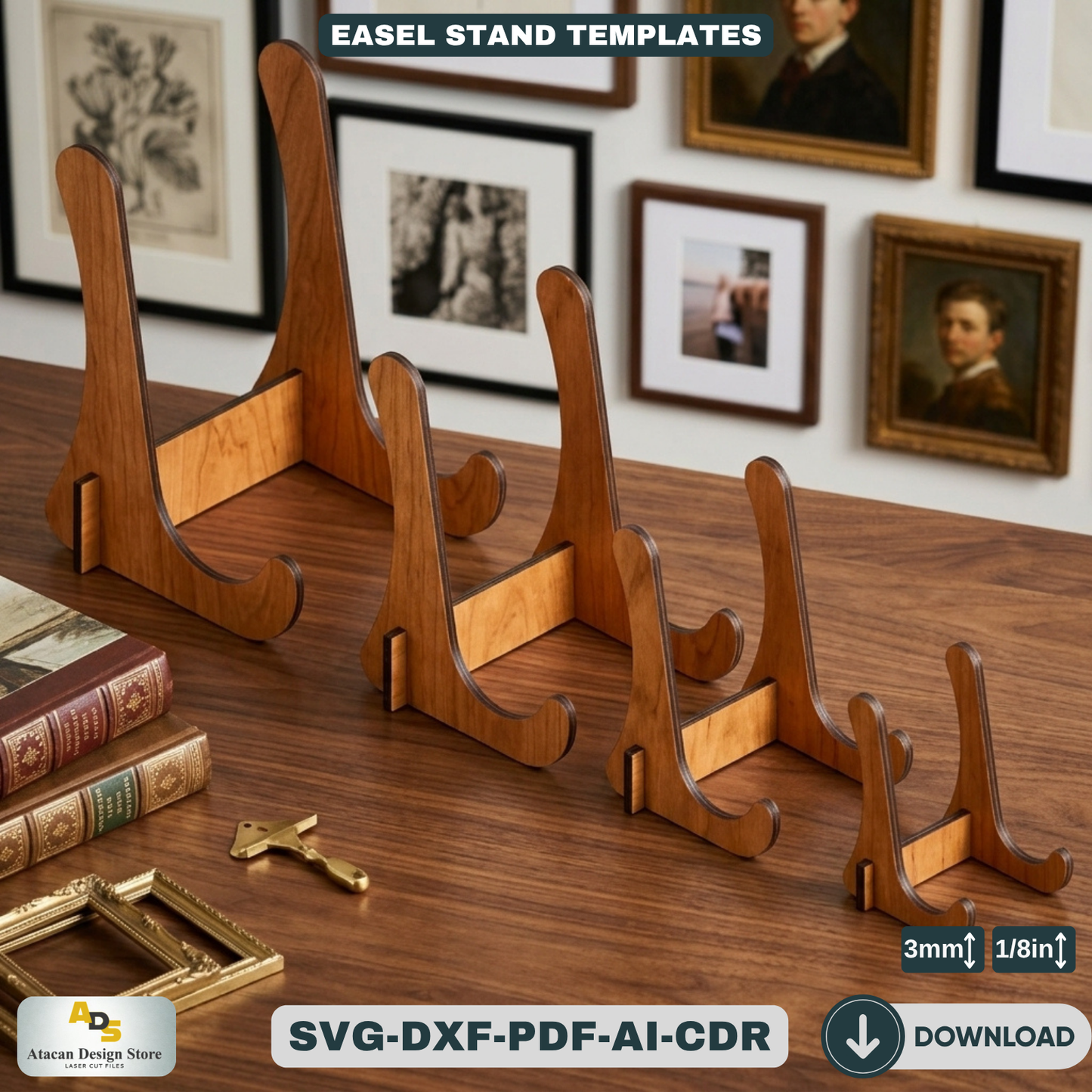 Wooden Easel Stand Laser Cut Template Art Display Holder for Frames and Signs 083