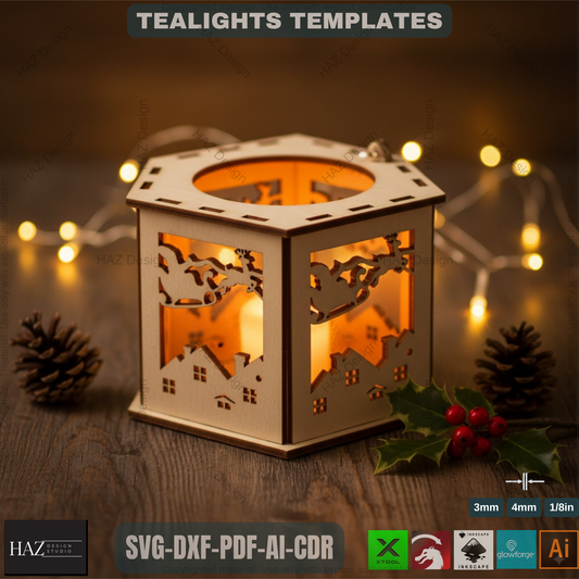 Candle Holder Laser Cut Lamp / Tea light Lanterns / Wood Table Candle Holder / Tealight Patterned Boxes / Candle Box Plans SVG DXF CDR 177