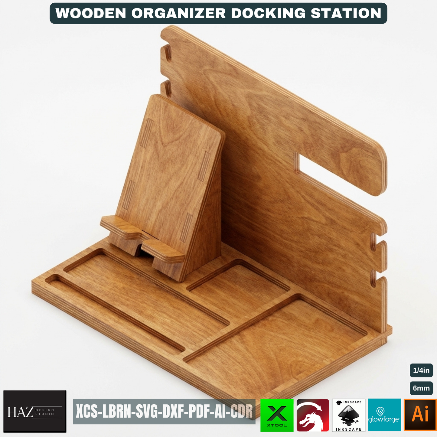 Personalized Wood Docking Station Desk Organizer Mens Gift Idea Phone Stand Bedside Nightstand Catchall Tray 529