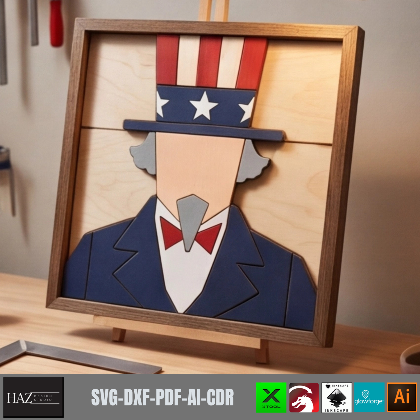 Uncle Sam Wall-Art, American Patriotic Independence Day Sign, 4th of July DIY, Freedom Pattern