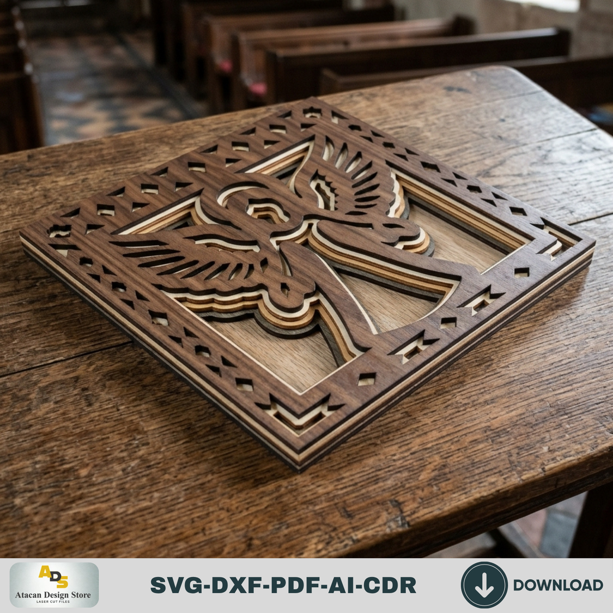 3D Angel Wall Decor Laser Cut Pattern, Religious Shadow Box Plaque, Christian Gift Glowforge Design